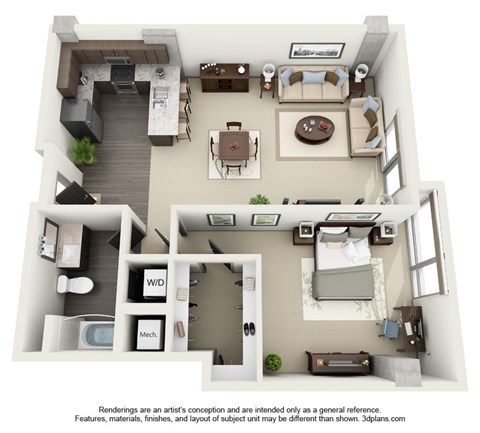 1600 Vine_A2 One Bedroom Floor Plan